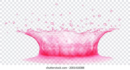 Translucent water crown with drops. Splash in pink colors, isolated on transparent background. Transparency only in vector file