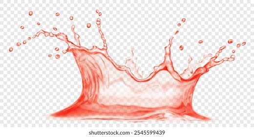 Corona de agua translúcida en colores rojos, con Pequeñas gotas. Salpicadura aislada sobre fondo transparente. Transparencia solo en el archivo de Vector