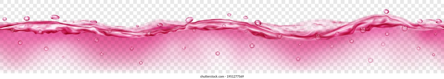 Translucent water with drops in red colors with seamless horizontal repetition, isolated on transparent background. Transparency only in vector file