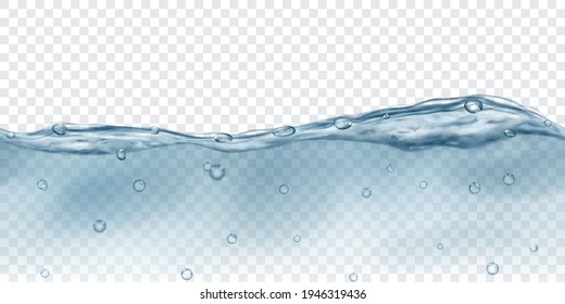 Agua translúcida en colores grises con burbujas de aire con una repetición horizontal sin fisuras, aislada sobre fondo transparente. Transparencia sólo en archivo vectorial