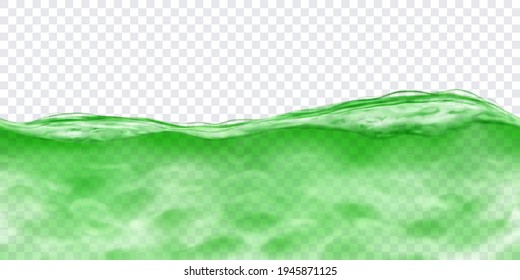 Translucent water in green colors with caustics ripple with seamless horizontal repetition, isolated on transparent background. Transparency only in vector file