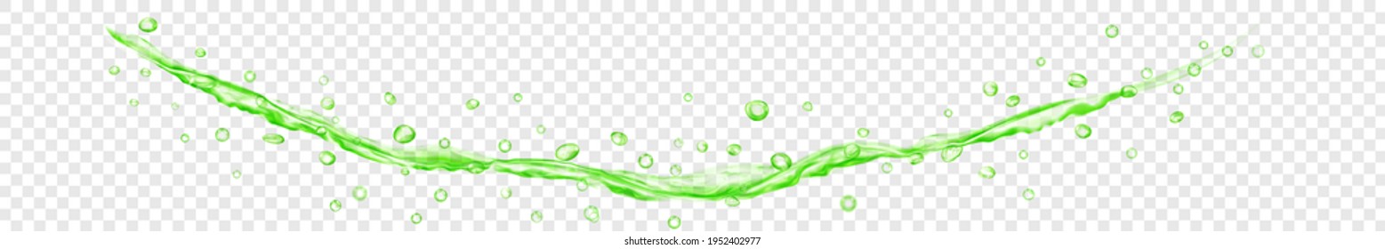 chorro de agua translúcido con gotas de color verde, aislado en un fondo transparente. Transparencia sólo en archivo vectorial