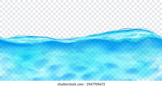 Translucent water in light blue colors with caustics ripple with seamless horizontal repetition, isolated on transparent background. Transparency only in vector file