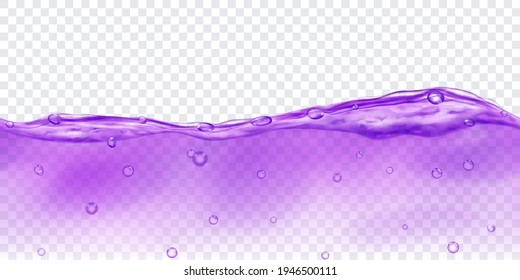 Translucent water in purple colors with air bubbles with seamless horizontal repetition, isolated on transparent background. Transparency only in vector file