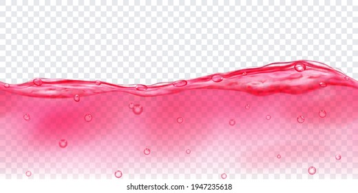 Translucent water in red colors with air bubbles with seamless horizontal repetition, isolated on transparent background. Transparency only in vector file