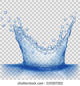 Translucent water splash in blue colors, isolated on transparent background. Transparency only in vector file