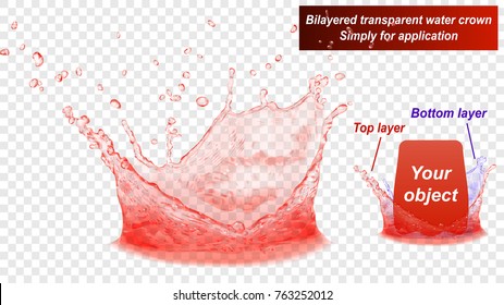 Translucent Water Splash Crown Consist Of Two Layers: Top And Bottom. In Red Colors, Isolated On Transparent Background. Transparency Only In Vector File