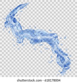 Translucent water splash with drops in light blue colors, isolated on transparent background. Transparency only in vector file