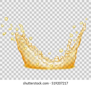 Translucent water splash in yellow colors, isolated on transparent background. Transparency only in vector file