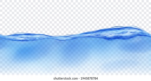 Translucent water wave in blue colors with seamless horizontal repetition, isolated on transparent background. Transparency only in vector file