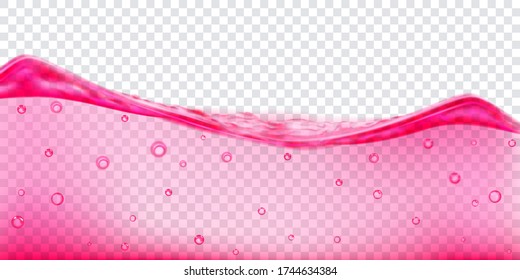 Ola de agua translúcida en colores tornasolados con burbujas de aire, aisladas en un fondo transparente. Transparencia sólo en archivo vectorial