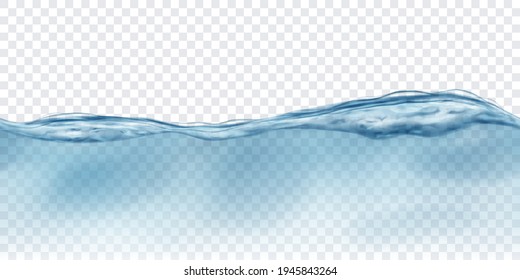 Translucent water wave in light blue colors with seamless horizontal repetition, isolated on transparent background. Transparency only in vector file