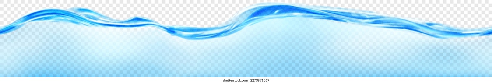 Translucent water wave in light blue colors with seamless horizontal repetition, isolated on transparent background. Transparency only in vector file