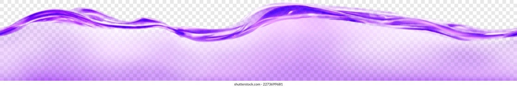 Ola de agua translúcida en color púrpura con repetición horizontal sin fisuras, aislada en fondo transparente. Transparencia sólo en archivo vectorial