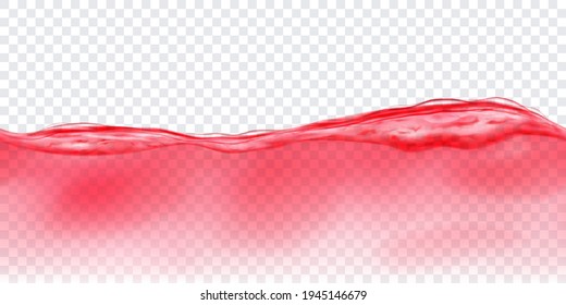 Translucent water wave in red colors with seamless horizontal repetition, isolated on transparent background. Transparency only in vector file