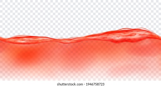 Translucent water wave in red colors with seamless horizontal repetition, isolated on transparent background. Transparency only in vector file