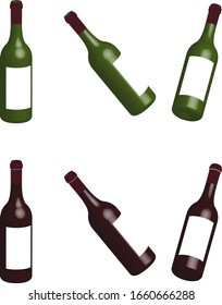 translucent wine bottles made of glass, multi-colored 3D illustration on a transparent background, isolated