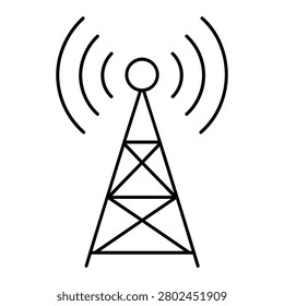 Transmission antenna icon with broadcast waves for radio signal, live news coverage and wireless media communication vector