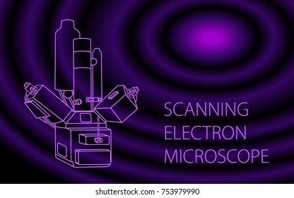 Transmission electron microscopy vector colorful banner illustration. Modern microscope equipment for a physical laboratory for the study. Isolated illustration for web or print design.