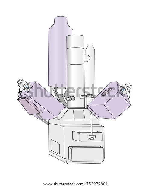 Transmission\
electron microscopy vector illustration. Modern equipment for a\
physical laboratory for the study of the nano-world. Isolated\
illustration for web or print\
design.