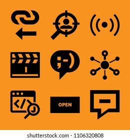 transmission, film, badge, black, world and graphic icon vector set. Flat vector design with filled icons. Designed for web and software interfaces
