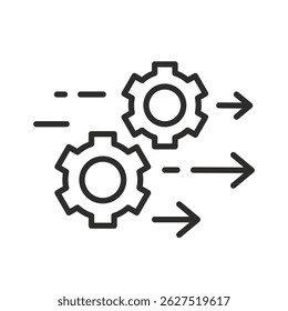 transmission gear wheel icon, process management, optimization operation process, thin line vector illustration
