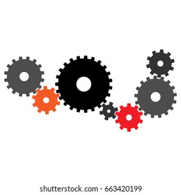 Transmission gears. Coupled colored gears. Vector illustration.