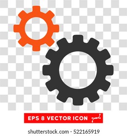Transmission Gears EPS vector icon. Illustration style is flat iconic bicolor orange and gray symbol on white background.