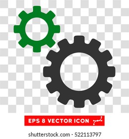 Transmission Gears EPS vector pictogram. Illustration style is flat iconic bicolor green and gray symbol on white background.