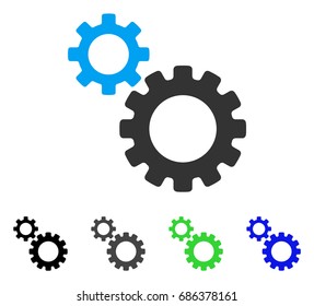 Transmission Gears flat vector icon. Colored transmission gears gray, black, blue, green icon versions. Flat icon style for graphic design.