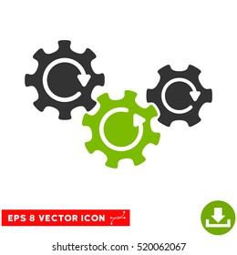 Transmission Gears Rotation EPS vector pictograph. Illustration style is flat iconic bicolor eco green and gray symbol on white background.