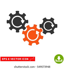 Transmission Gears Rotation EPS vector pictograph. Illustration style is flat iconic bicolor orange and gray symbol on white background.