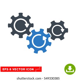 Transmission Gears Rotation EPS vector icon. Illustration style is flat iconic bicolor smooth blue symbol on white background.