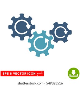 Transmission Gears Rotation EPS vector icon. Illustration style is flat iconic bicolor cyan and blue symbol on white background.