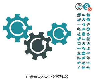 Transmission Gears Rotation pictograph with free bonus images. Vector illustration style is flat iconic symbols, soft blue colors, white background.