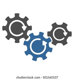 Transmission Gears Rotation vector pictograph. Style is flat graphic bicolor symbol, cobalt and gray colors, white background.