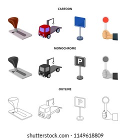 Transmission handle, tow truck, parking sign, stop signal. Parking zone set collection icons in cartoon,outline,monochrome style vector symbol stock illustration web.