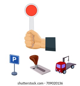 Transmission handle, tow truck, parking sign, stop signal. Parking zone set collection icons in cartoon style vector symbol stock illustration web.