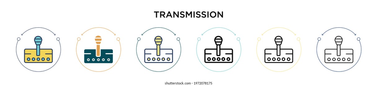 Transmission icon in filled, thin line, outline and stroke style. Vector illustration of two colored and black transmission vector icons designs can be used for mobile, ui, web