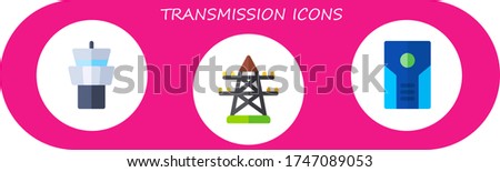 transmission icon set. 3 flat transmission icons. Included tower, electric tower icons