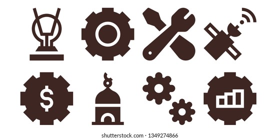 transmission icon set. 8 filled transmission icons.  Simple modern icons about  - Gear, Antenna, Tower, Cogwheel, Repair, Satellite