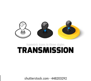 Transmission icon, vector symbol in flat, outline and isometric style