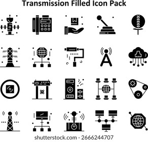 Transmission Icons Collection - 20 ausgefüllte Vektorgrafiken
