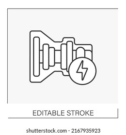  Transmission repair line icon. Removal and inspection of damaged or worn transmission parts. Car service concept. Isolated vector illustration. Editable stroke