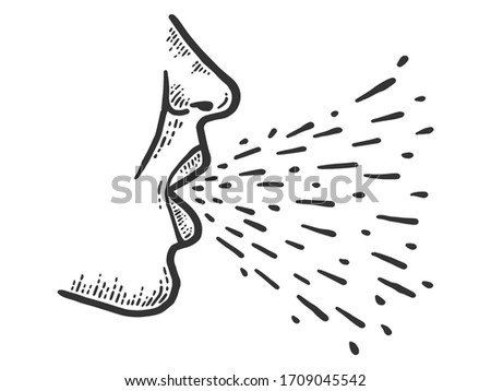Transmission, respiratory droplet generates during cough and sneezes. Sketch scratch board imitation. Black and white. Engraving vector illustration Stock photo © 