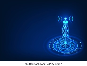 Transmission tower technology on technology circle It is a technology for transmitting signals into electronic devices to be able to communicate and access the Internet system, isometric images.