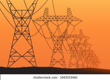 Transmission towers orange landscape background vector