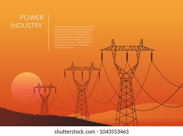 Transmission towers orange landscape background vector