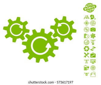 Transmission Wheels Rotation icon with bonus uav service design elements. Vector illustration style is flat iconic symbols on white background.