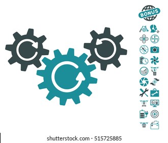 Transmission Wheels Rotation pictograph with bonus nanocopter tools symbols. Vector illustration style is flat iconic symbols on white background.